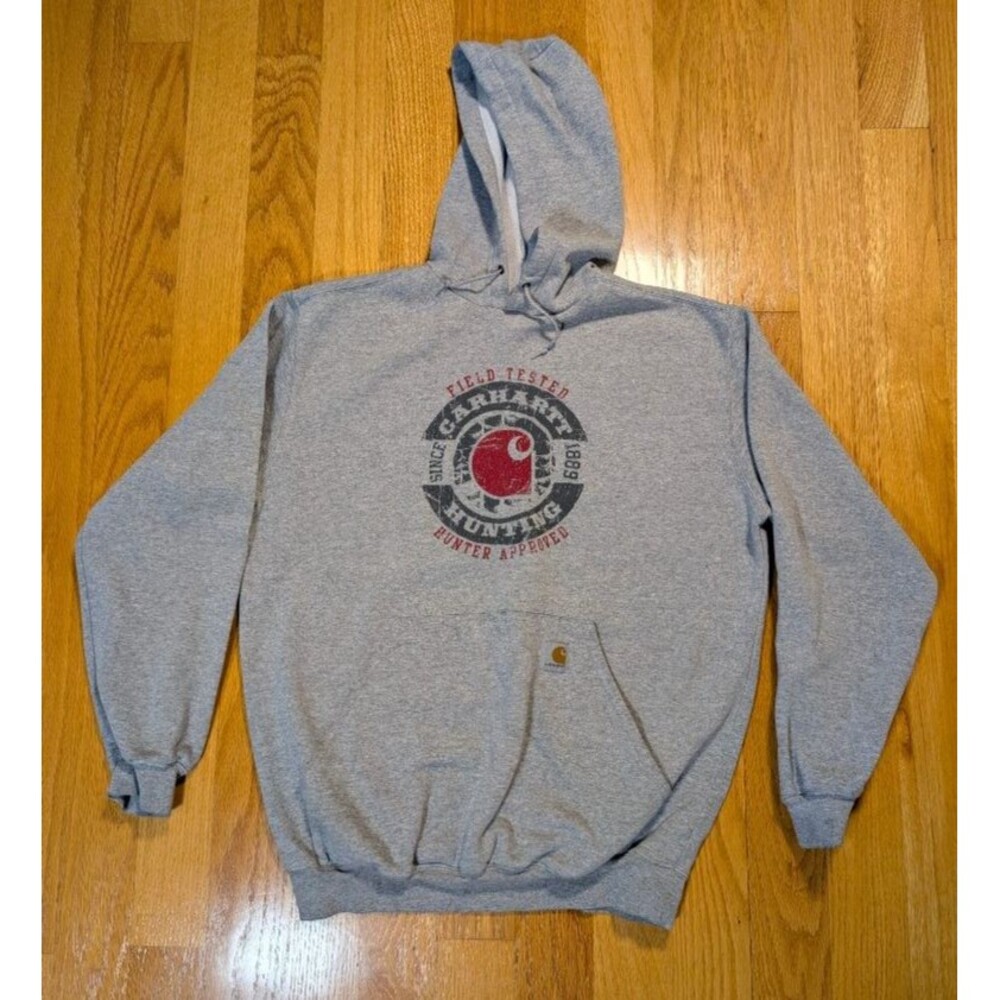 Carhartt Hunting Hoodie Mens M Gray Field Tested Hunter Approved Pullover Sweats